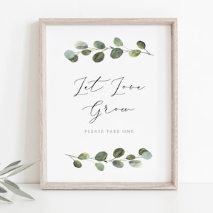 Greenery Let Love Grow Sign, Wedding Favors Sign, Wedding sign template, 8x10, Favor Sign, Instant Download, TEMPLETT WLP-WRE 1306