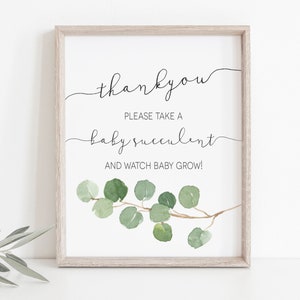 Greenery Succulent Sign, Succulent Favors Sign, Baby Shower Sign Template, Baby Shower Thank you Sign,  Instant Download, WLP-BRA 1963