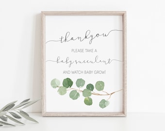 Greenery Succulent Sign, Succulent Favors Sign, Baby Shower Sign Template, Baby Shower Thank you Sign,  Instant Download, WLP-BRA 1963