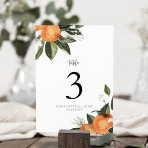 Citrus Table Numbers, Printable Table Numbers Template, Orange Table Numbers, Edit with TEMPLETT, Reception Table Numbers, WLP-CIT 2208