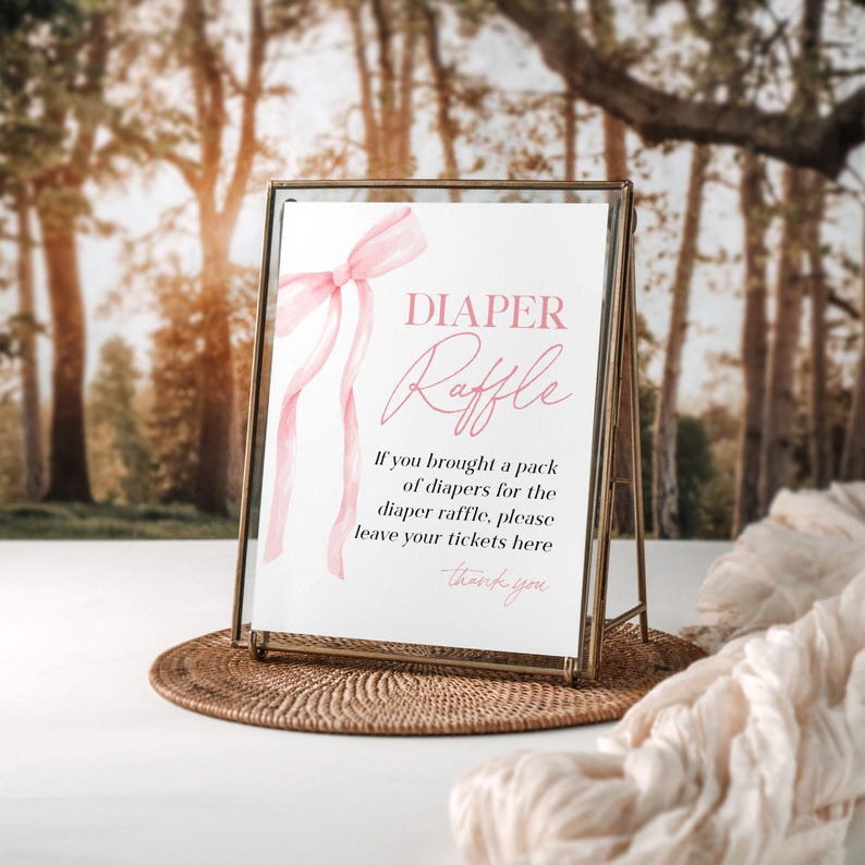 Pink Bow Diaper Raffle Sign, Bow Diaper Raffle Sign, Baby Shower Game ...