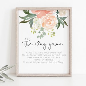 The Ring Game, Peach Floral Bridal Shower Game, Ring Game Sign, 8x10, Don&#39;t say Bride Game, Shower Table Sign, TEMPLETT, WLP-PEA 835