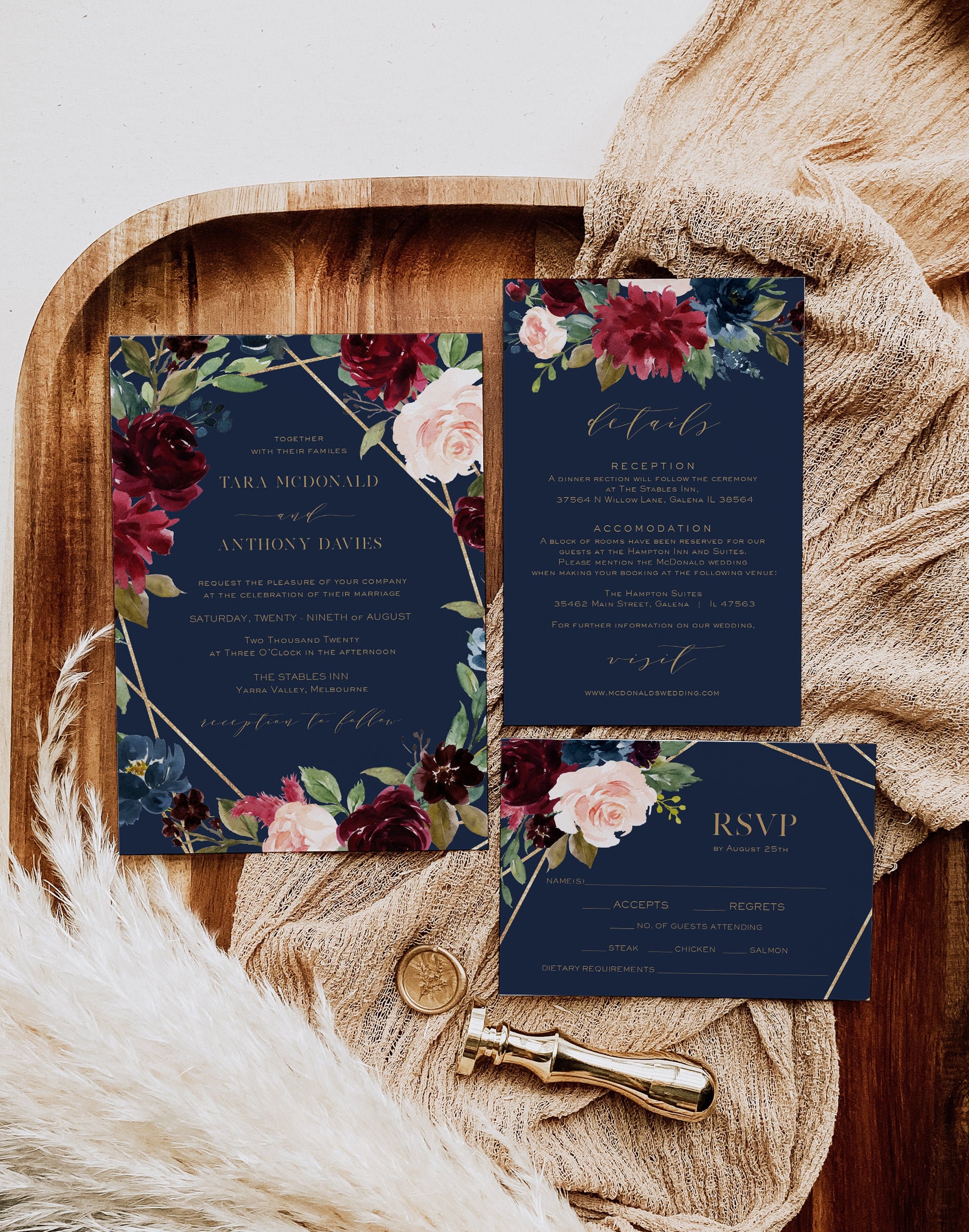 Navy Wedding Inviation Suite, Burgundy, Geometric, Boho Wedding Invitation, Invite - RSVP- Details - Thank You Card, Templett, WLP-MID, 4223 Navy Wedding Inviation Suite, Burgundy, Geometric, Boho Wedding Invitation, Invite - RSVP- Details - Thank You Card, Templett, WLP-MID, 4223