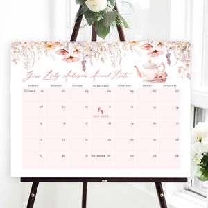 Tea Party Baby Due Date Calendar, Baby Shower Game, Guess Baby's Birthday, Editable Prediction, TEMPLETT, Arrival Date Game, WLP-PTE 7411