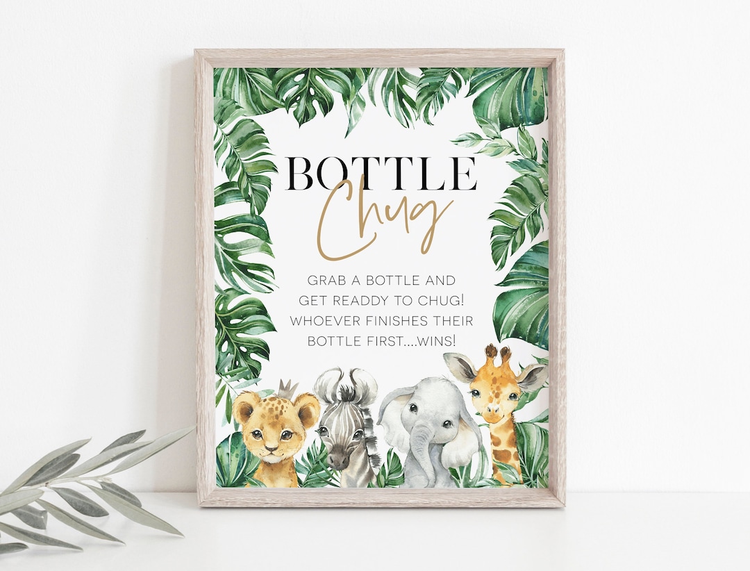 Wild Bottle Chug Game, Safari Baby Shower Game, Bottle Chug Sign, Baby Bottle Drinking Game