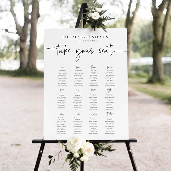 Seating Chart Poster, Modern Wedding Seating Poster, Find Your Seat Sign, Minimalist Table Seating Chart, Edit with TEMPLETT, WLP-PAL 4878