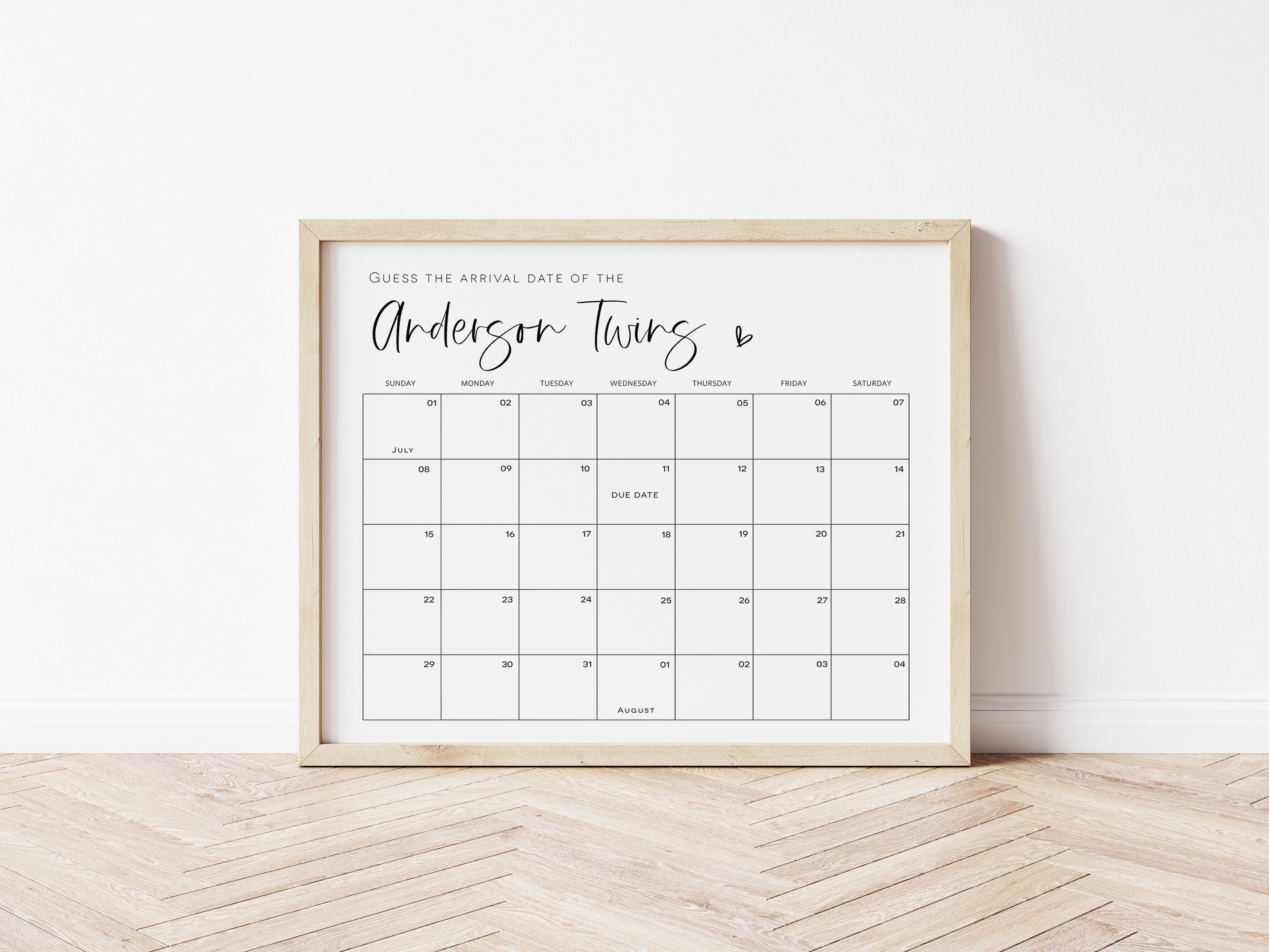 Baby Twins Due Date Calendar Game Baby Shower Game Guess Etsy