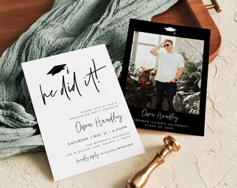 Graduation Party Invitation Template, Graduation Announcement, Modern Graduation Invite, Graduation Photo Card, Edit TEMPLETT, WLP-GRA 8238