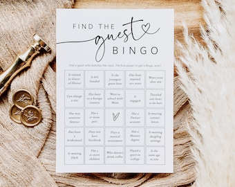 Find the Guest Bingo, Minimalist Shower Game Card, Get to Know You Game, Edit with TEMPLETT, WLP-PAL 7377