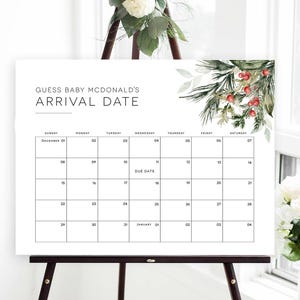 Christmas Baby Due Date Calendar, Holiday Baby Shower Game, Guess Baby's Birthday, Editable Baby Prediction, Edit w TEMPLETT, WLP-CMI 7549