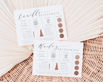 Editable Bridesmaid Information Card, Bridal Party Information Template, Bridal Proposal Card, Infographic, Edit with TEMPLETT, WLP-SCR 5248