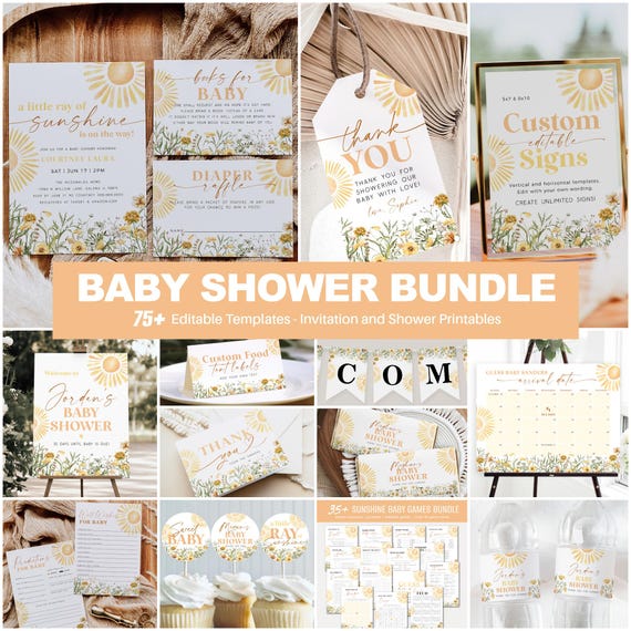 Little Ray of Sunshine Invitation Bundle, Sun Baby Shower Invitation and Games, Sunshine Baby Shower Decorations Set, TEMPLETT, WLP-SWI 8409