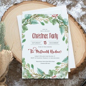 Christmas Invitation, Rustic Wreath Christmas Party Template, Christmas Wreath Invitation, Instant Download, Edit with TEMPLETT, WLP3815