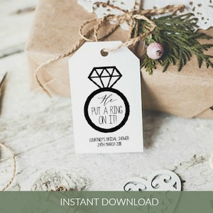 Printable Bridal Shower Tag Template, He put a Ring on it! Gift Tags, Instant Download, Edit with TEMPLETT, WLP424
