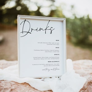Wedding Bar Menu Sign, Printable Bar Menu Template, Modern Drinks Sign, Bar Menu Sign, 3 Sizes, Edit with TEMPLETT, WLP-SAL 4747