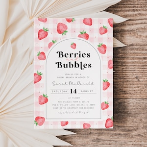 Berries and Bubbles Invitation, Bridal Shower Invitation, Strawberries and Champagne Bridal Brunch, Edit with  TEMPLETT, WLP-BER 7255