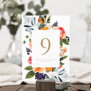 Citrus Table Numbers, Printable Table Numbers Template, Navy Wedding Table Numbers, 5x7", 4x6" Edit with TEMPLETT, WLP-NOR 2284
