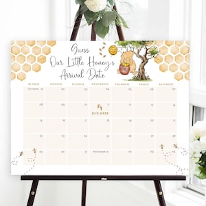 Winnie the Pooh Baby Due Date Calendar, Pooh Baby Shower Game, Guess Baby's Birthday, Editable Baby Prediction, TEMPLETT, WLP-POH 8274