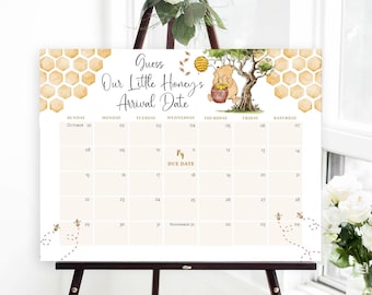 Winnie the Pooh Baby Due Date Calendar, Pooh Baby Shower Game, Guess Baby's Birthday, Editable Baby Prediction, TEMPLETT, WLP-POH 8274