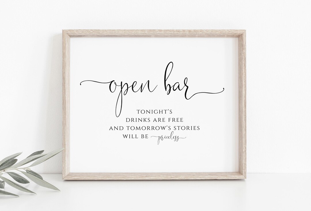 Open Bar Sign, Wedding Bar Sign, Printable Wedding Bar Template, 8x10 ...