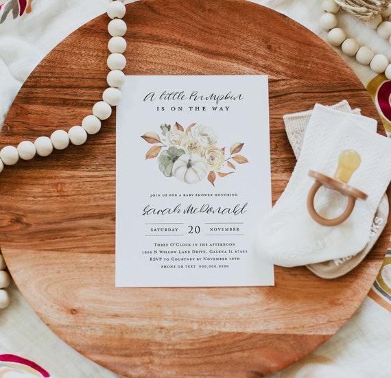 Fall Baby Shower Invitation, Floral Pumpkin Baby Invitation, A Little Pumpkin Invitation, Edit with TEMPLETT, WLP-OPU 3447