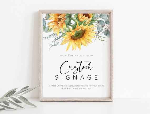 Sunflower Custom Sign, (Portrait and Landscape), Honeybee Editable Sign Template, 8x10, Printable Shower Sign, TEMPLETT, WLP-SUU 4243