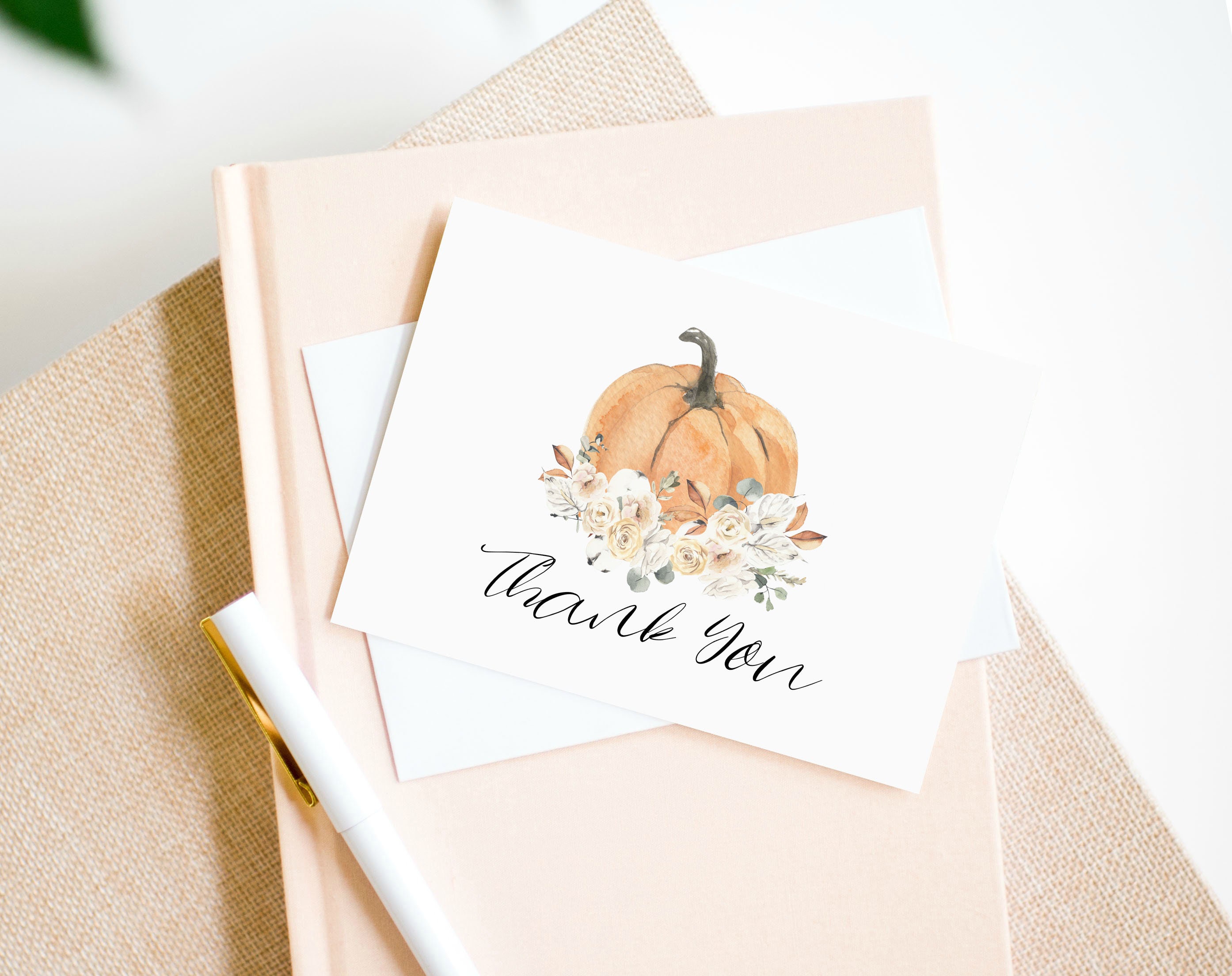 Fall Thank You Card, Pumpkin Thank You Card Template, 4" X 6" Folded ...