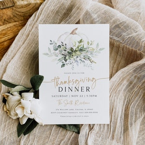 Thanksgiving Invitation, Thanksgiving Dinner Invitation, Printable Thanksgiving, Greenery Thanksgiving Invitation, TEMPLETT, WLP-THA 6711