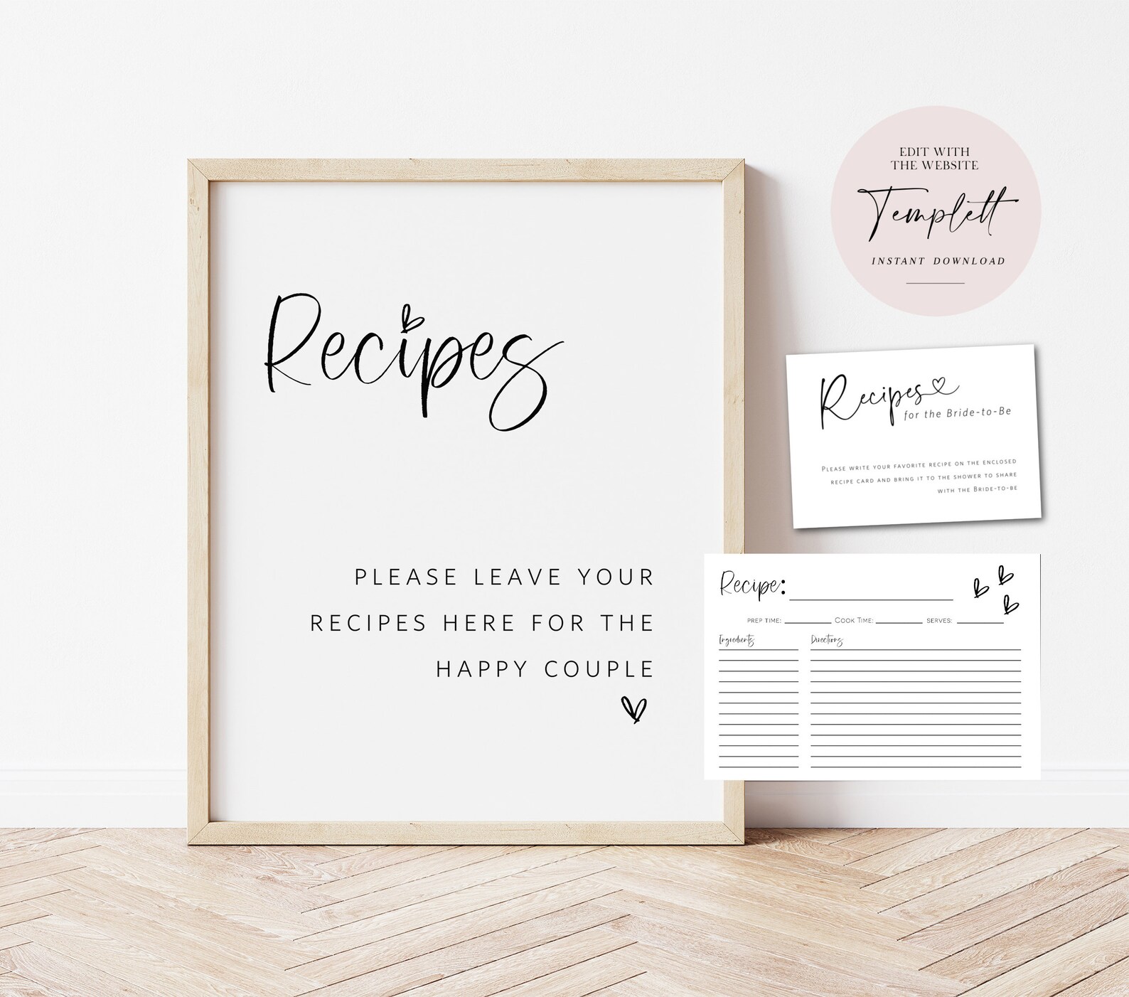 Minimalist Recipe Sign and Card Set, Recipes Insert Card, Diy Recipe ...
