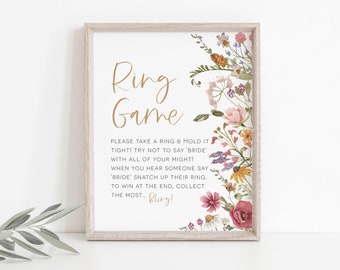 Wildflower The Ring Game, Bridal Shower Game Sign, Bridal Shower Sign, Bridal Ring Game, Ring Game Sign, Edit with TEMPLETT, WLP-WIL 4713