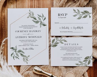 Greenery Wedding Invitation Template, Wedding Invitation, Wedding Invitation Printable, Edit with TEMPLETT, WLP-MOD 838