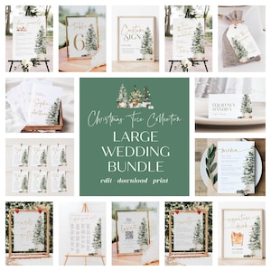Christmas Wedding Bundle, Editable Wedding Templates, 100% Editable Text, Holiday Wedding Signage Bundle, Edit with TEMPLETT, WLP-GTR 7498