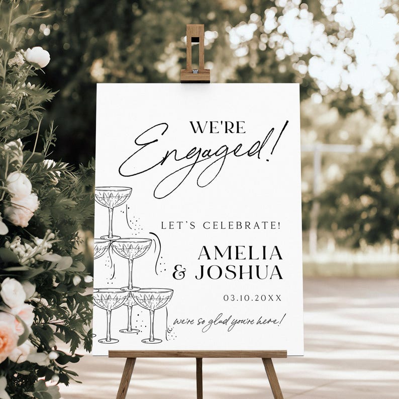 We're Engaged Welcome Sign, Engagement Party Welcome Poster, Champagne Engagement Party Sign, Edit with the editing website, TEMPLETT.