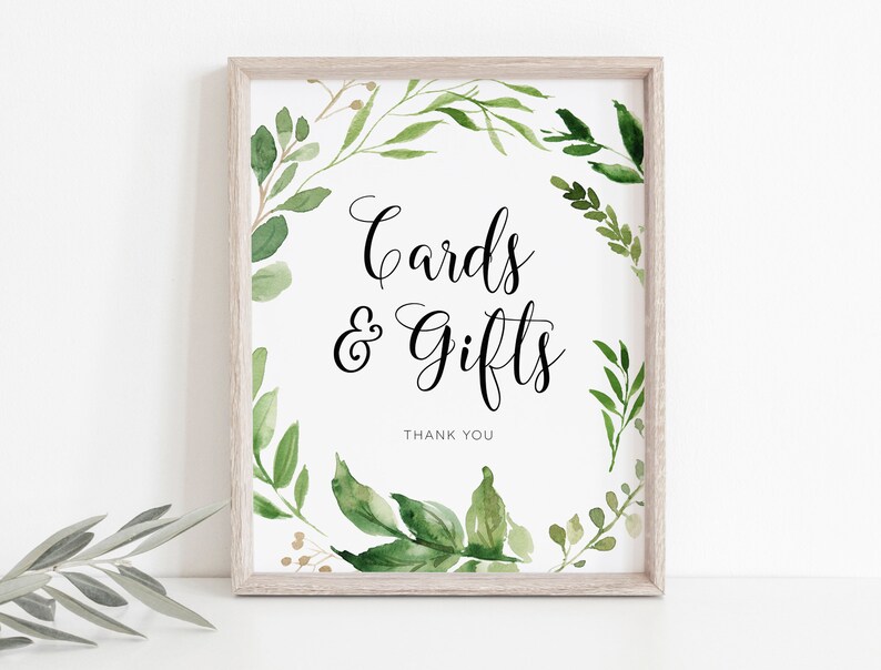 Cards and Gifts Sign Greenery Cards Sign Template Printable | Etsy