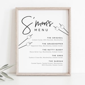 S&#39;mores Menu Sign, Smore Bar Sign, S&#39;more Station, Summer Wedding, Fall Wedding, Outdoor Party, Modern Wedding Sign, TEMPLETT, WLP-PEN 4438
