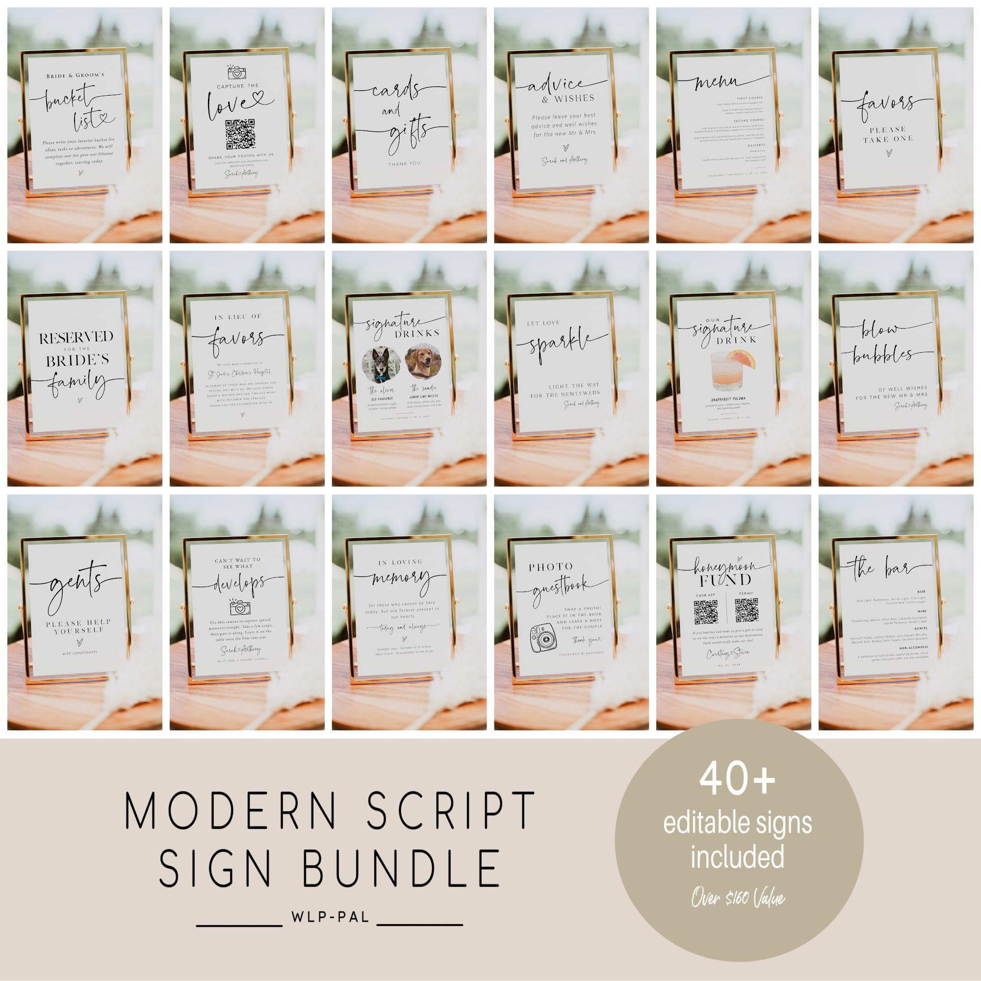 Minimalist Wedding Sign Bundle, Editable Wedding  Sign Templates, Modern Wedding Signage Bundle, Instant Download, TEMPLETT, WLP-PAL 7526