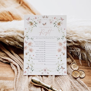 Butterfly Price is Right Game, Baby Shower Game, Printable The Price is Right, Floral Baby Printable Game, TEMPLETT, WLP-BUT 7040
