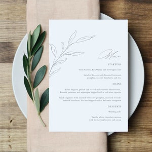 Botanical Wedding Menu, Vine Wedding Menu Template, Fine Art Wedding Menu, Printable Menu Card, Instant Download, TEMPLETT, WLP-VIN 3680