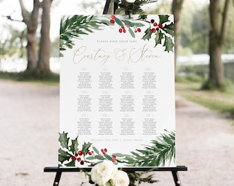 Christmas Seating Chart Poster, Holiday Wedding Seating Chart, Printable Seating Poster, Edit with TEMPLETT, WLP-RHO 4536