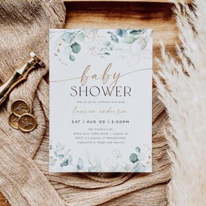 Eucalyptus Baby Shower Invitation,Greenery Baby Shower Invitation Template, Editable Invitation, Edit Templett, WLP-EGL 8339