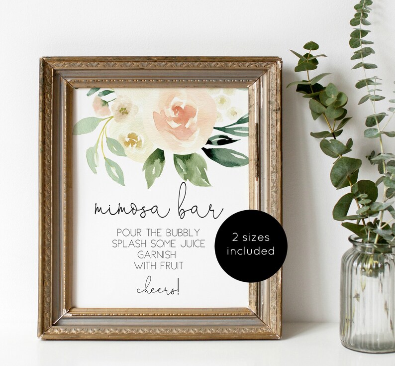 Mimosa Sign Printable Wlp Blu 758 Instant Download Mimosa Bar Sign Blush Floral Mimosa Bar Sign