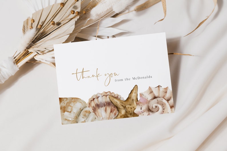 Seashell Wedding Invitation, Beach Wedding Invitation Set, RSVP, Details Card & Thank You Card, Instant Download, Templett, WLP-SSH 4145 image 2