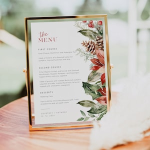 Christmas Menu, Christmas Poinsetta Menu, Printable Christmas Menu , 5x7", Instant Download, Holiday Menu Card, TEMPLETT, WLP-CHS 6778