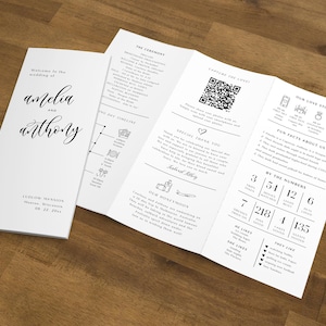 Trifold Wedding Program, Tri-fold Wedding Ceremony Program, Folded Program, Minimalist, Infographic Program, TEMPLETT, WLP-SOU 7640
