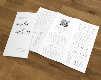 Trifold Wedding Program, Tri-fold Wedding Ceremony Program, Folded Program, Minimalist, Infographic Program, TEMPLETT, WLP-SOU 7640