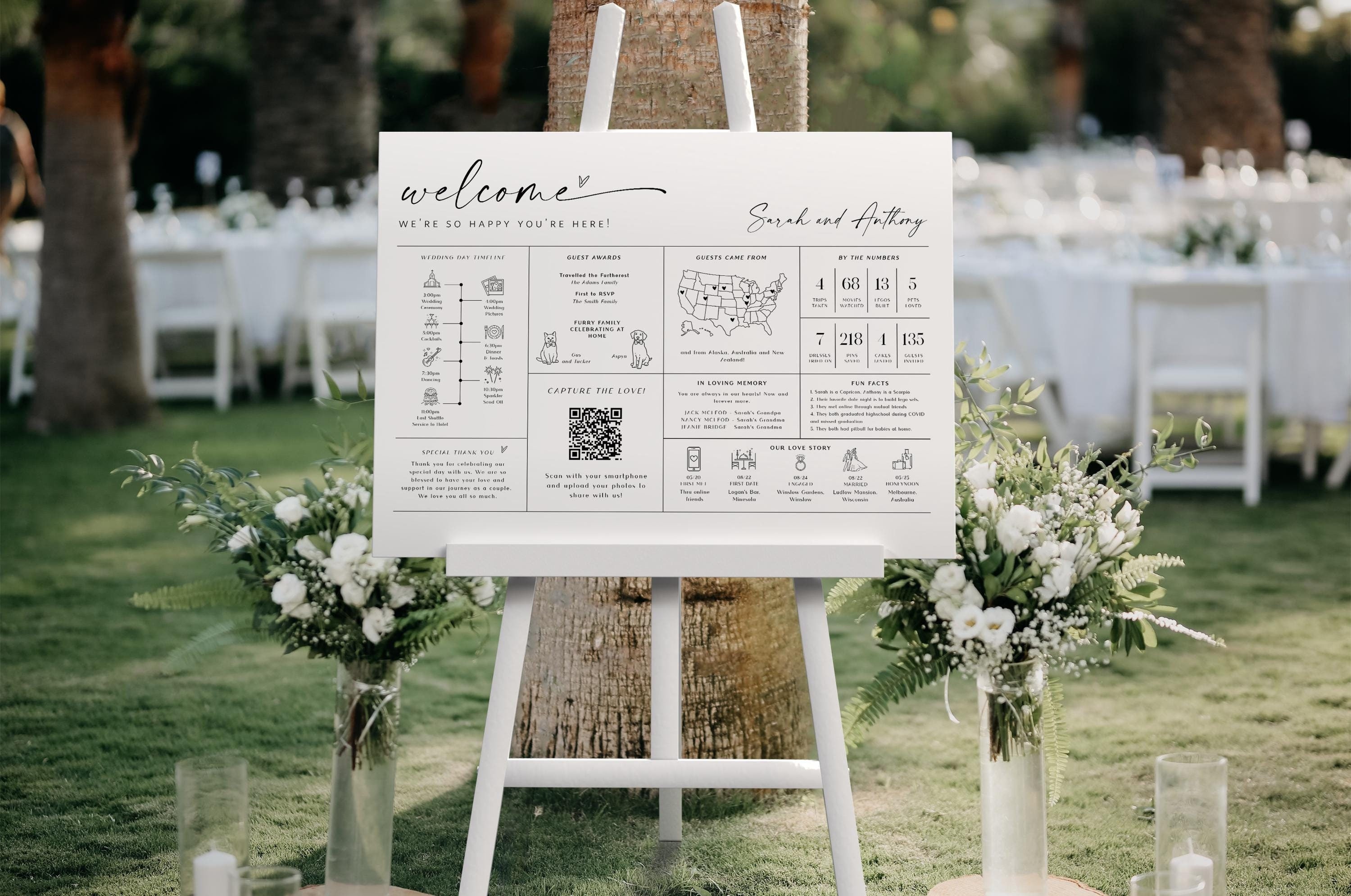 Infographic Wedding Sign, Fun Wedding Sign with Editable Icons, Printable Wedding Trivia Poster, 5 Sizes, Edit with TEMPLETT, WLP-LIN 7637