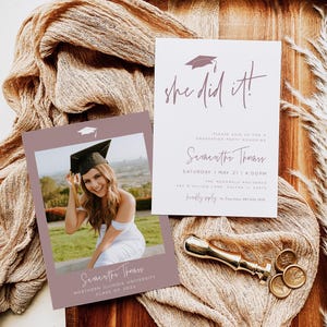 Graduation Party Invitation Template, Mauve Graduation Announcement, Modern Graduation Invite, Graduation Photo Card, TEMPLETT, WLP-GRA 8239