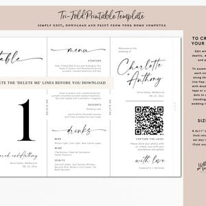 Minimalist Wedding Tri-fold Table Number, Tri-fold Table Menu, Triangle Table Stand, Modern menu, 100% Editable with TEMPLETT, WLP-LIN 1846 image 4