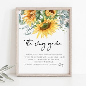 The Ring Game, Sunflower Bridal Shower Game, Ring Game Sign, 8x10, Don&#39;t say Bride Game, Shower Table Sign, TEMPLETT, WLP-SUU 3256