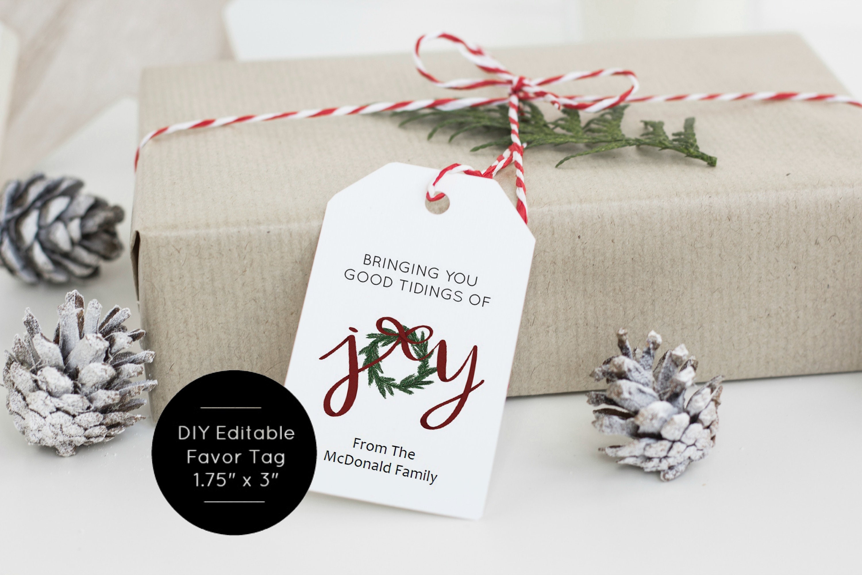 Christmas Wreath Tag Christmas Joy Gift Tag Christmas Tag Etsy